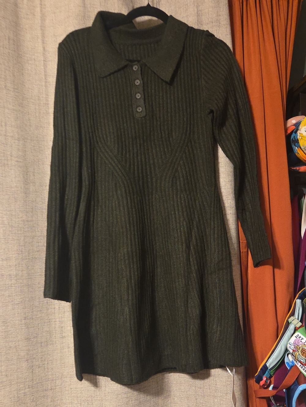 Ribbed Polo Knit Dress in Dark Olive NWT
